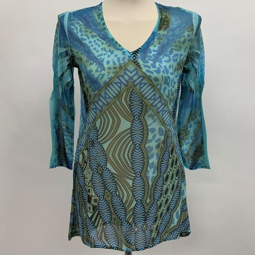 Daniel Benjamin Women's Top Small Blue Green Multi-colored Floral